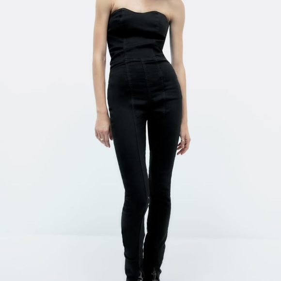 Zara DENIM TRF JUMPSUIT BLACK NWT - Picture 3 of 8